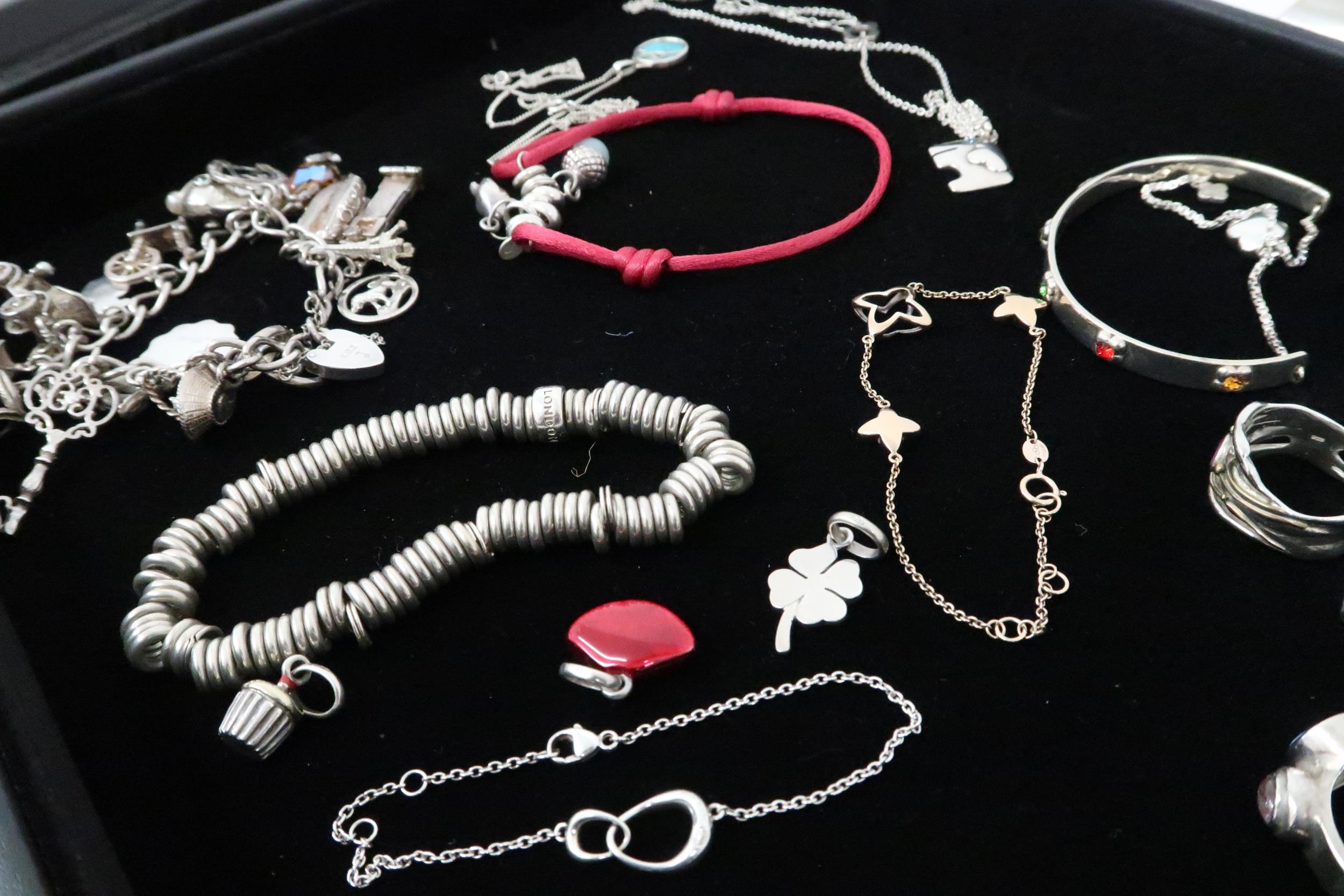 A quantity of silver jewellery: silver rings, bangles, silver charm bracelet, Links of London charms - Image 3 of 3