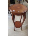 An inlaid Edwardian two tier plant stand, 35cm diameter x 95cm tall