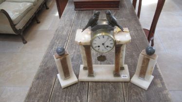 A three piece Art Deco French 8 day clock set, approx 30cm tall