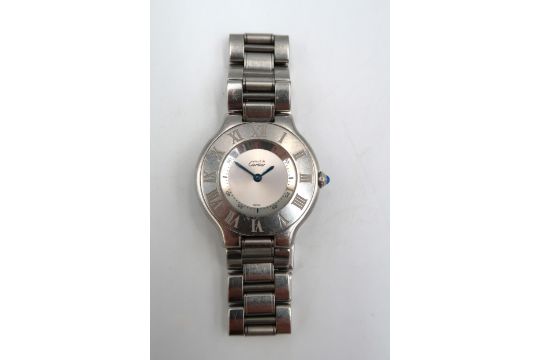 A Ladies Le Must de Carter wristwatch, the silvered dial signed must de Cartier, fitted with blued - Image 4 of 10