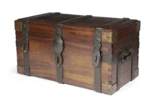 A HARDWOOD IRON BOUND TRUNK 19TH CENTURY with side carrying handles 47cm high, 92.7cm wide, 47.5cm