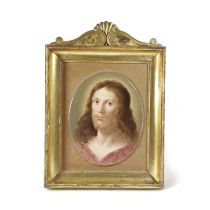 A LARGE AND RARE KPM (BERLIN) PORCELAIN OVAL PLAQUE OF JESUS 19TH CENTURY after Annibale Carracci (