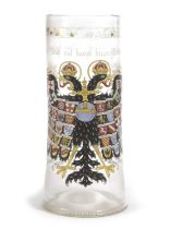 A SAXON GLASS ARMORIAL REICHSADLER HUMPEN INSCRIBED '1624' enamelled with the double-headed eagle