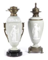 TWO PÂTE SUR PÂTE VASE LAMPS PROBABLY FRENCH, LATE 19TH / EARLY 20TH CENTURY decorated with