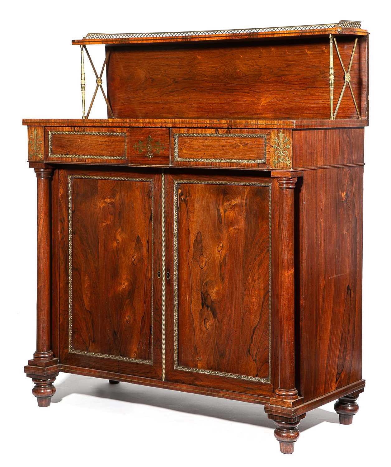 λ A REGENCY ROSEWOOD AND BRASS MOUNTED CHIFFONIER EARLY 19TH CENTURY the raised back with a - Image 2 of 3