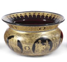 A VENETIAN GLASS BOWL IN BYZANTINE STYLE, 19TH CENTURY the ruby body elaborately gilded with