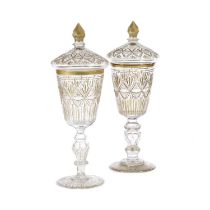 A PAIR OF BOHEMIAN GLASS GOBLETS AND COVERS FOR THE OTTOMAN MARKET 19TH CENTURY cut with a