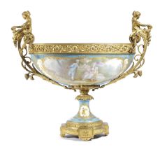 A LARGE FRENCH PORCELAIN AND ORMOLU MOUNTED CENTREPIECE IN LOUIS XVI SÈVRES STYLE, 19TH CENTURY