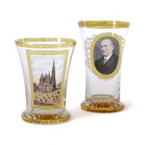 TWO VIENNESE TRANSPARENT ENAMELLED RANFTBECHER BEAKERS AFTER ANTON KOTHGASSER, 19TH CENTURY one