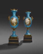 A MASSIVE PAIR OF FRENCH PORCELAIN VASES IN SÈVRES STYLE, LATE 19TH CENTURY with ormolu mounts,