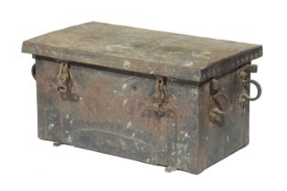 AN IRON STRONG BOX OR ARMADA CHEST ENGLISH, 17TH / 18TH CENTURY the slightly domed, hinged cover