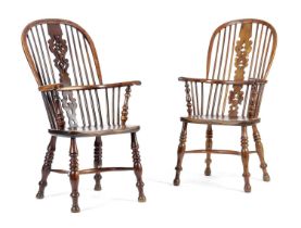 TWO SIMILAR VICTORIAN YEW AND ELM HIGHBACK WINDSOR ARMCHAIRS POSSIBLY NOTTINGHAM, SECOND HALF 19TH