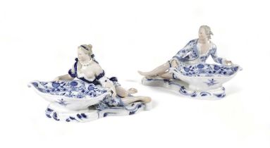 A LARGE PAIR OF MEISSEN PORCELAIN SWEETMEAT FIGURES 19TH CENTURY modelled as a couple reclining