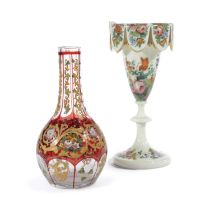 TWO BOHEMIAN GLASS VASES FOR THE OTTOMAN MARKET 19TH / 20TH CENTURY one opaque and painted with