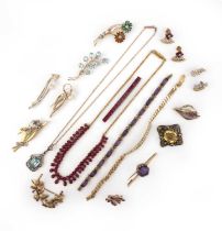 A collection of jewels including a brooch by E.Wolfe & Co., comprising: a gold and diamond brooch