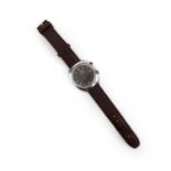Omega, a gentleman's stainless steel watch, 'Chronostop', the brown enamel dial with baton