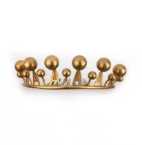 A gilt metal hair ornament, 19th century, designed as a tiara, decorated with spikes capped with