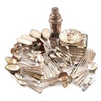 A mixed lot of silver items, comprising: an Arts and Crafts spoon, by Amy Sandheim, London 1936, six