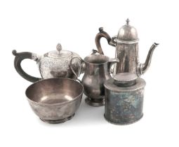A collection of silver items, comprising: a teapot of bullet form, by Thomas of Bond Street,
