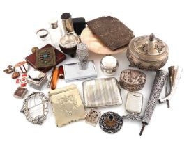 A mixed lot of silver, metalware and electroplated items, including: a French box, an Indian