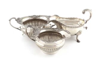 A Victorian silver cream jug and sugar bowl, by the Barnards, London 1894, circular form, part-