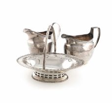 A small mixed lot of silver items, comprising: a George III swing-handled basket, by John Younge and