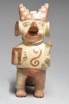 A Chancay whistling stirrup vessel Peru, circa 1100 - 1400 AD pottery with buff, red and black