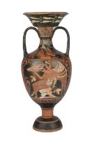 An Apulian red figure amphora circa 4th century BC painted on one side with Eros seated on rocks and