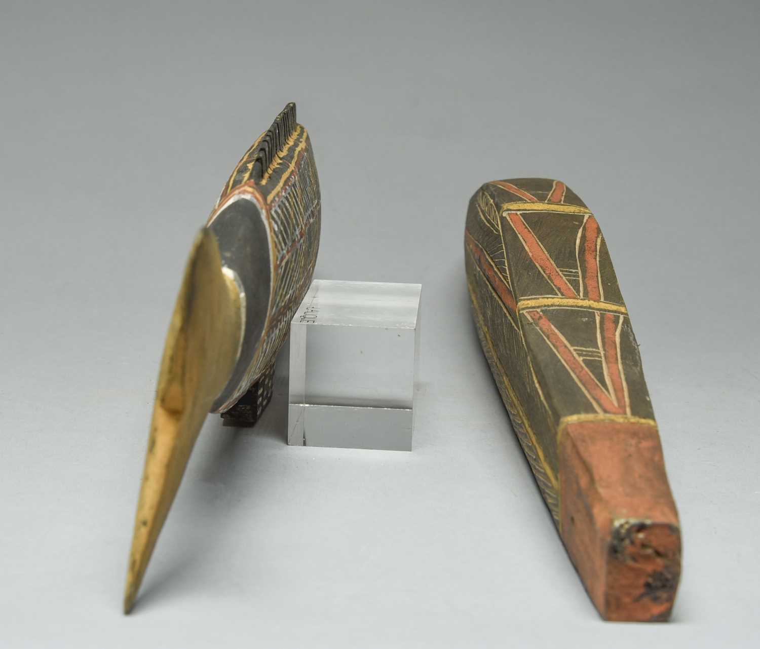 Two Tiwi model fish Australia one with incised linear decoration and both with pigment, 41cm and - Image 4 of 4