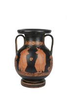 An Apulian red figure pelike circa 4th century BC painted a standing nude male offering a patera