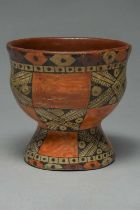 A Mixtec footed bowl Mexico, circa 900 - 1200 AD pottery, polychrome decorated with a chequer design