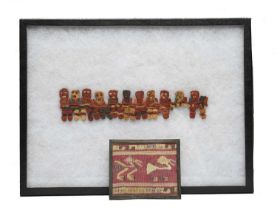 A Nazca fringe fragment Peru, circa 400 - 100 BC wool, woven as eleven figures with raised arms,