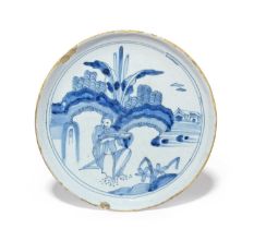 A Continental faïence tazza or saucer dish, c.1690, probably Frankfurt or Hanau, painted in blue