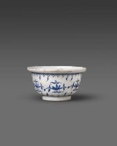 A rare delftware butter bowl, c.1720-30, probably Vauxhall or Lambeth, the deep form painted in blue