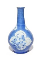 A Vauxhall delftware bottle, c.1750, attributed to Jonathan and Mary Chilwell, painted with shaped