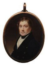 λ George Patten (1801-1865) Portrait miniature of a gentleman, wearing a blue coat and white