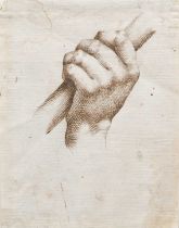 Circle of Bartolomeo Passarotti Study of a hand holding a staff Pen and brown ink 17.9 x 13.9cm; 7 x