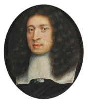 Follower of Thomas Flatman Portrait miniature of a gentleman, wearing a lawn collar On vellum, oval,