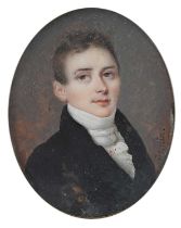 λ Jean Pierre Drouin (French 1782-1861) Portrait miniature of a gentleman wearing a black coat