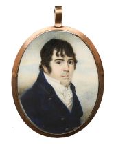 λ English School Late 18th Century Portrait miniature of a gentleman, wearing a blue coat and