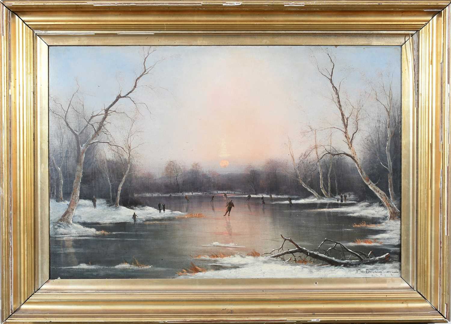 Nils Hans Christiansen (Danish, 1850-1922) - Skaters In A Winter Landscape.