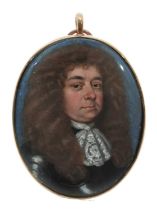 Circle of Thomas Flatman Portrait miniature of a gentleman, wearing armour, lace collar and long wig