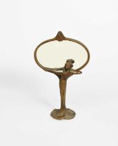 Gustav Gurschner (1873-1970) manner of a patinated bronze Art Nouveau table mirror, modelled as a