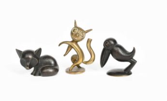 Hagenauer Fox Lying a rare, miniature patinated bronze figure, and two other Hagenauer figures of