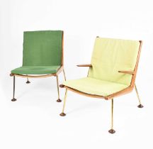 A France and Son oil finished teak Boomerang chair and armchair designed by Hvidt and Molgaard,