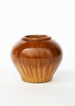 Margaret Rey (1911-2010) a stoneware vase, shouldered ovoid form, covered in a streaked tan glaze