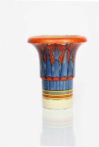 'Archaic' a rare Clarice Cliff Bizarre vase, shape no.375, stepped flaring cylindrical body, painted