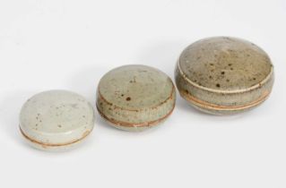 Richard Batterham (1936-2021) a small stoneware box and cover, circular, covered in a speckled ash