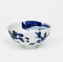 Tsubusa Kato (born 1962) a porcelain footed bowl, painted with brushed design in blue on a white