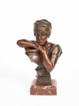 Emmanuel Villanis (1858-1914) Rebecca au Puits patinated bronze on veined red marble base signed E